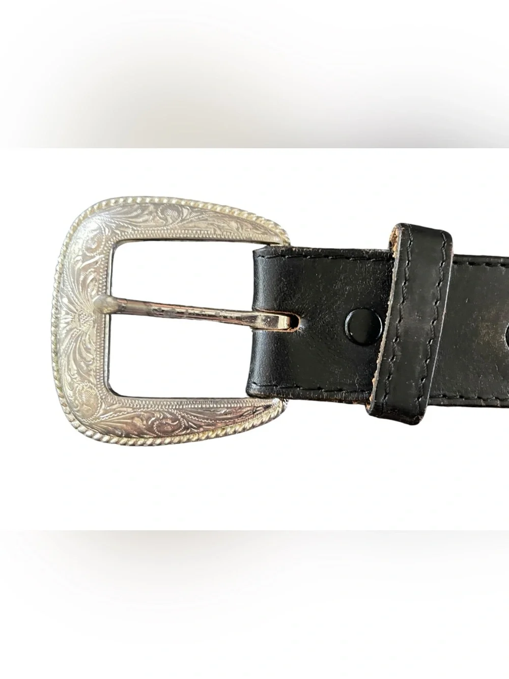 Western Leather Belt with Ornate Silver Conchos and Weaved Stiches Country Rodeo